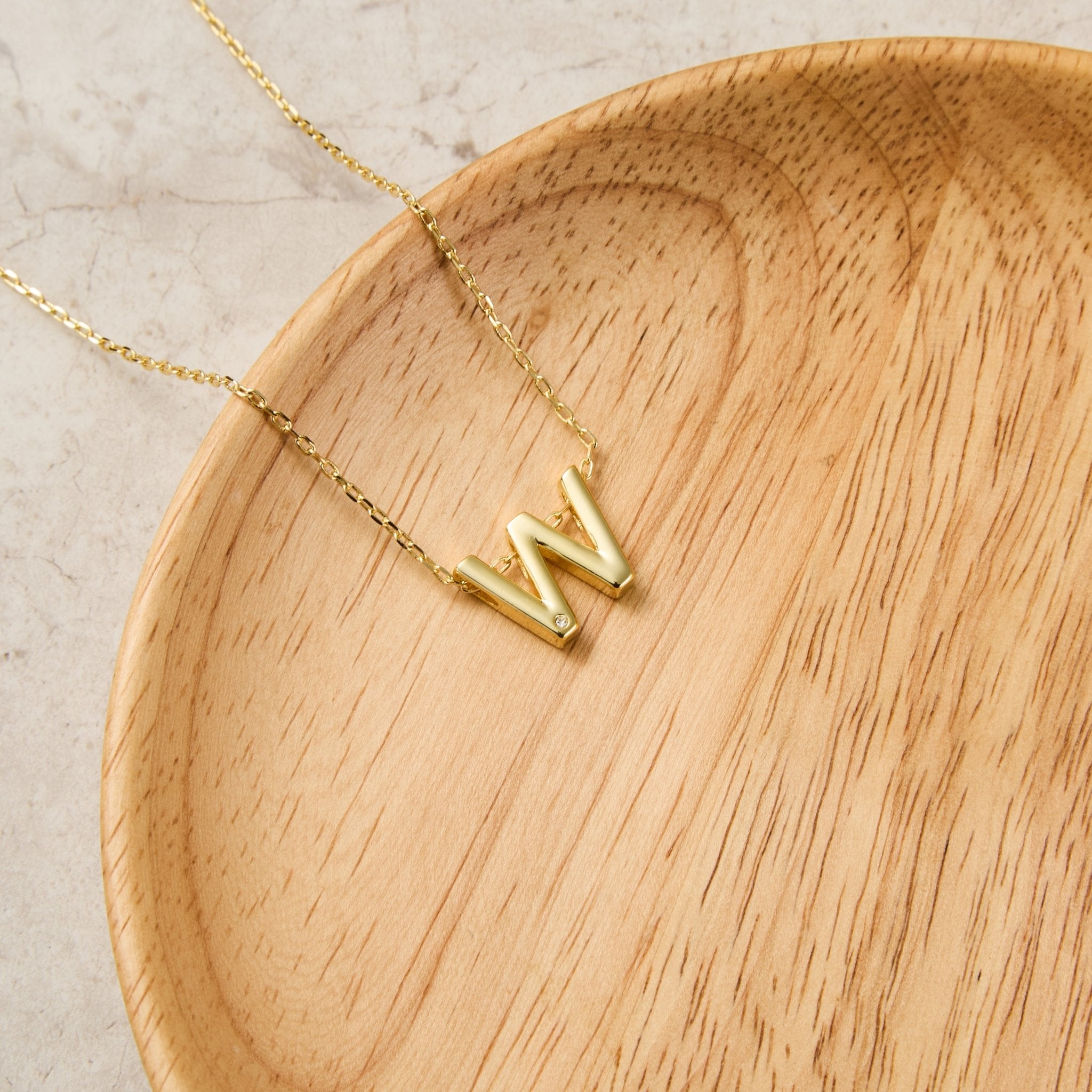 Gold Plated Initial Necklace Letter W Created with Zircondia® Crystals - Philip Jones Jewellery