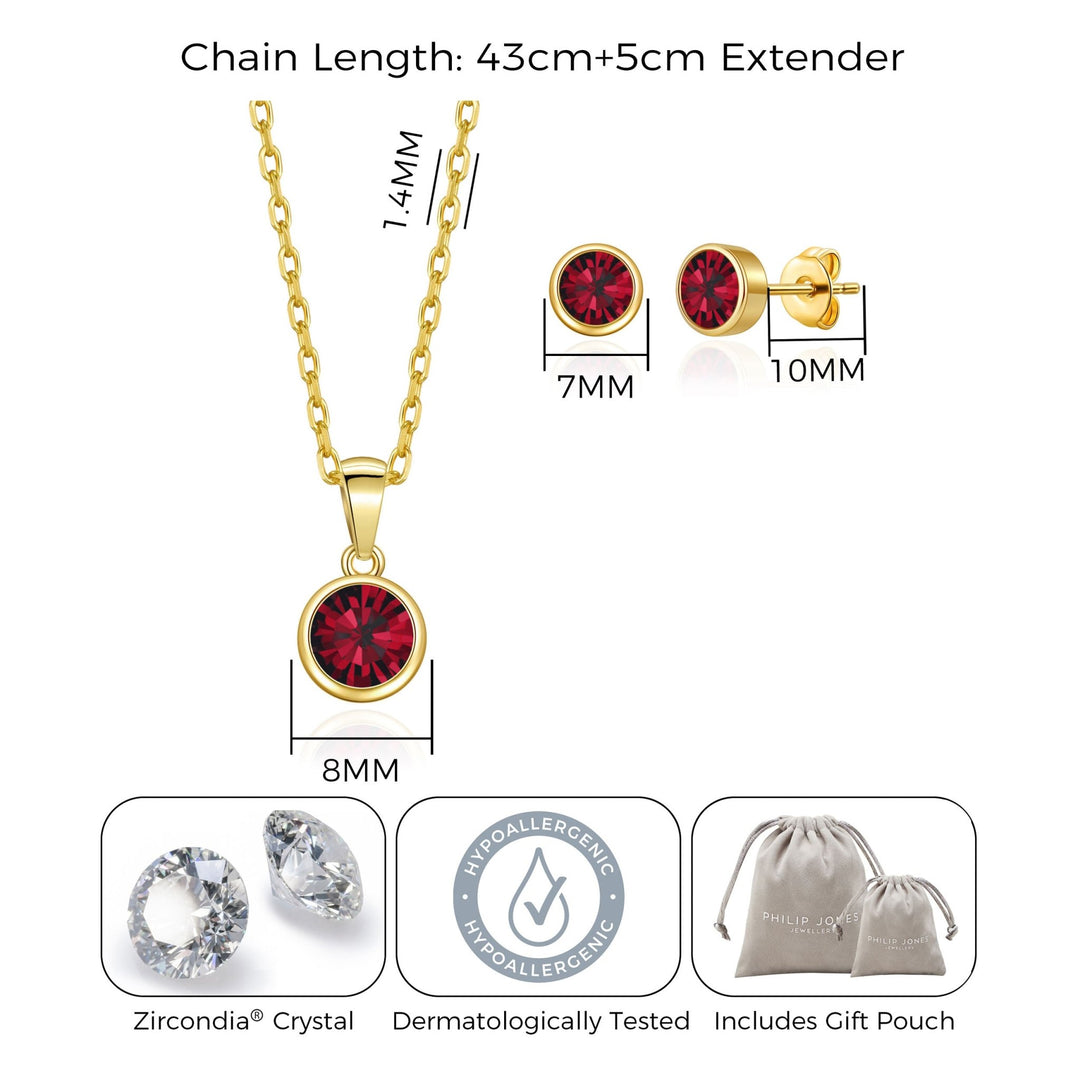 Gold Plated January (Garnet) Birthstone Necklace & Earrings Set Created with Zircondia® Crystals - Philip Jones Jewellery
