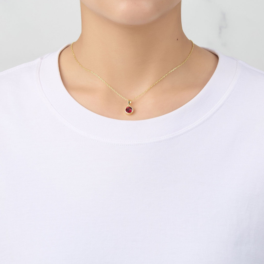 Gold Plated July (Ruby) Birthstone Necklace & Earrings Set Created with Zircondia® Crystals - Philip Jones Jewellery