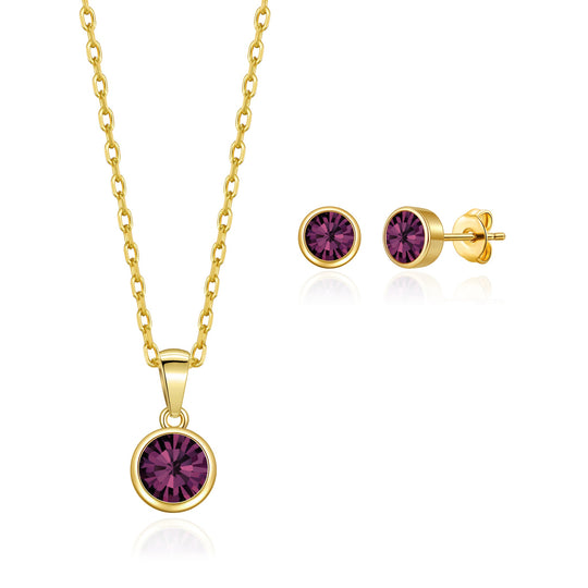 Gold Plated June (Alexandrite) Birthstone Necklace & Earrings Set Created with Zircondia® Crystals - Philip Jones Jewellery