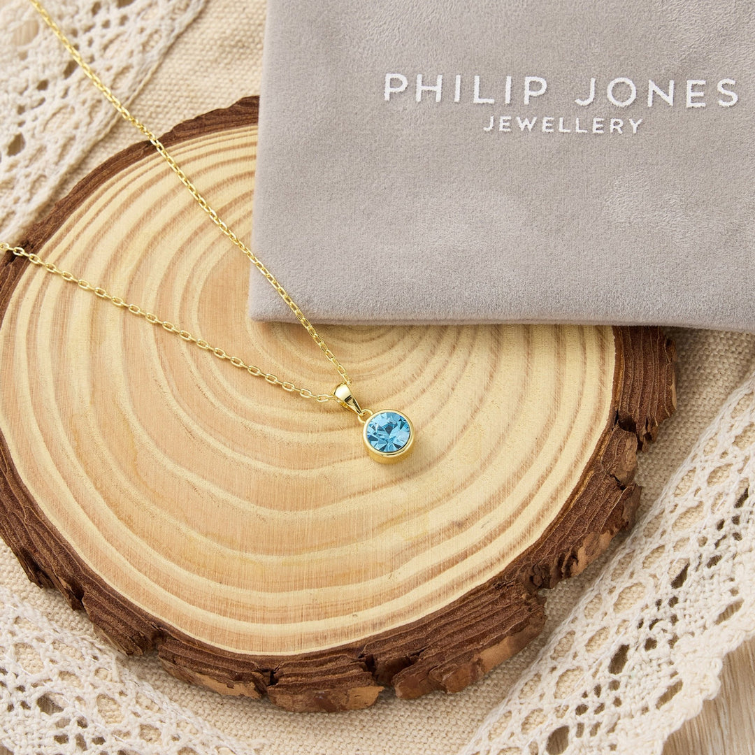 Gold Plated Light Blue Crystal Necklace Created with Zircondia® Crystals - Philip Jones Jewellery