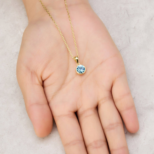 Gold Plated Light Blue Crystal Necklace Created with Zircondia® Crystals - Philip Jones Jewellery