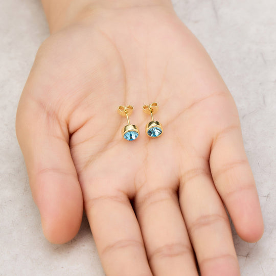 Gold Plated Light Blue Earrings Created with Zircondia® Crystals - Philip Jones Jewellery