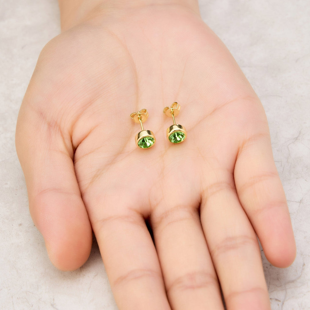 Gold Plated Light Green Stud Earrings Created with Zircondia® Crystals - Philip Jones Jewellery