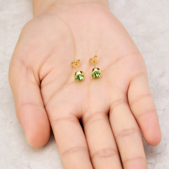 Gold Plated Light Green Stud Earrings Created with Zircondia® Crystals - Philip Jones Jewellery