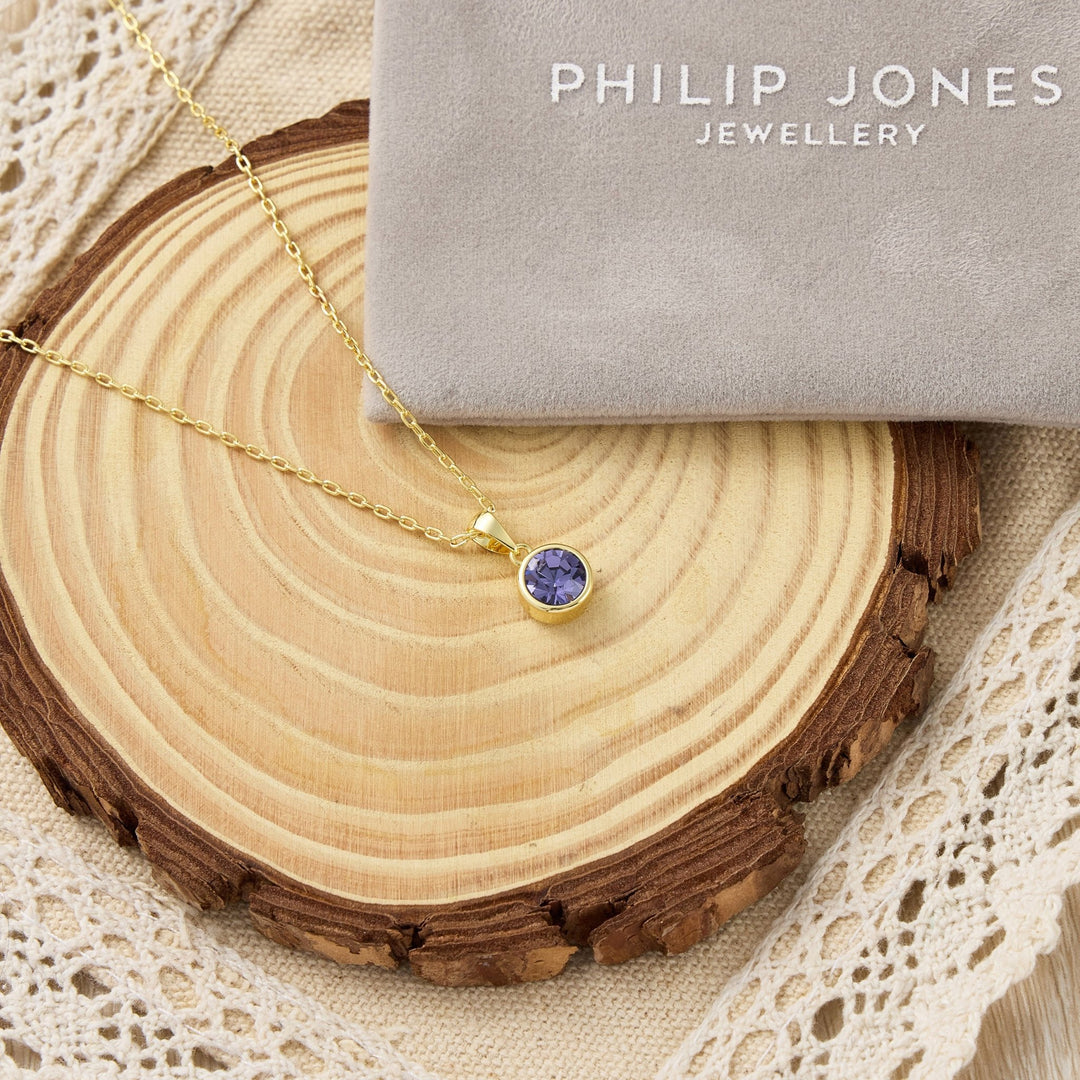 Gold Plated Light Purple Crystal Necklace Created with Zircondia® Crystals - Philip Jones Jewellery