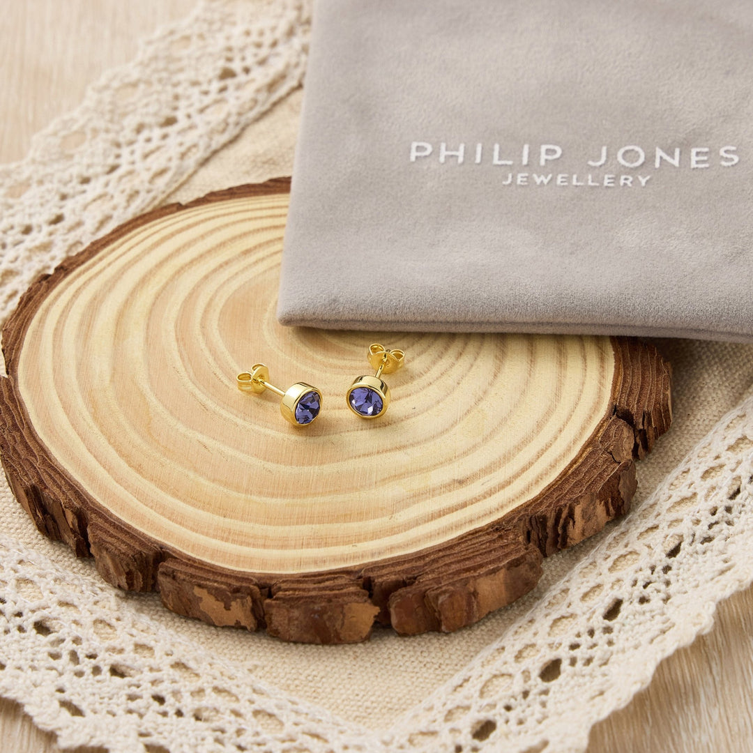 Gold Plated Light Purple Earrings Created with Zircondia® Crystals - Philip Jones Jewellery