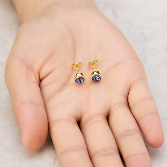 Gold Plated Light Purple Earrings Created with Zircondia® Crystals - Philip Jones Jewellery