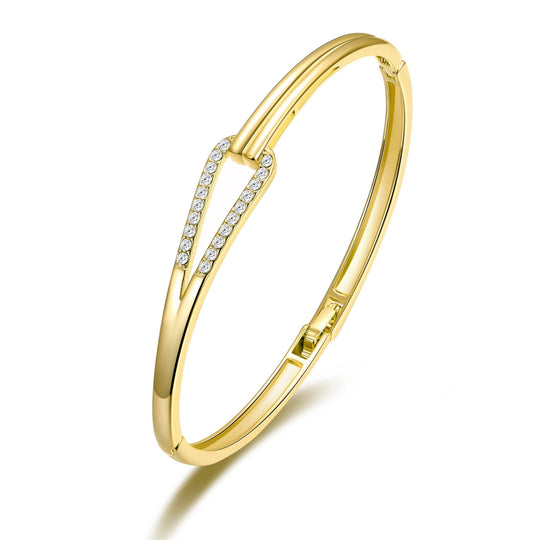 Gold Plated Link Bangle Created with Zircondia® Crystals (7 Inch) - Philip Jones Jewellery