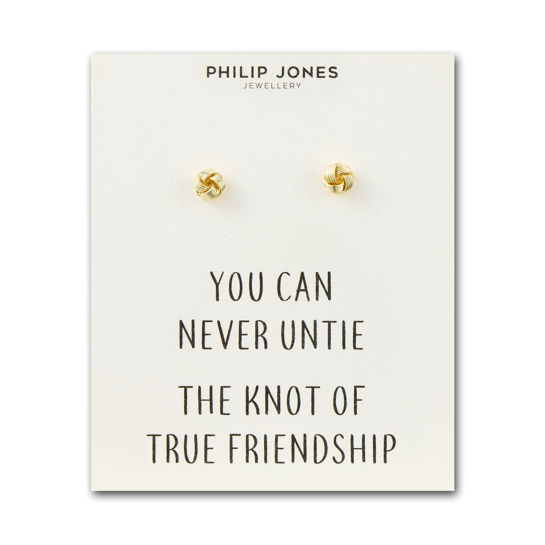 Gold Plated Love Knot Earrings with Quote Card - Philip Jones Jewellery