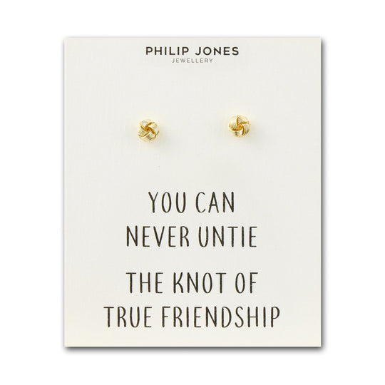 Gold Plated Love Knot Earrings with Quote Card - Philip Jones Jewellery