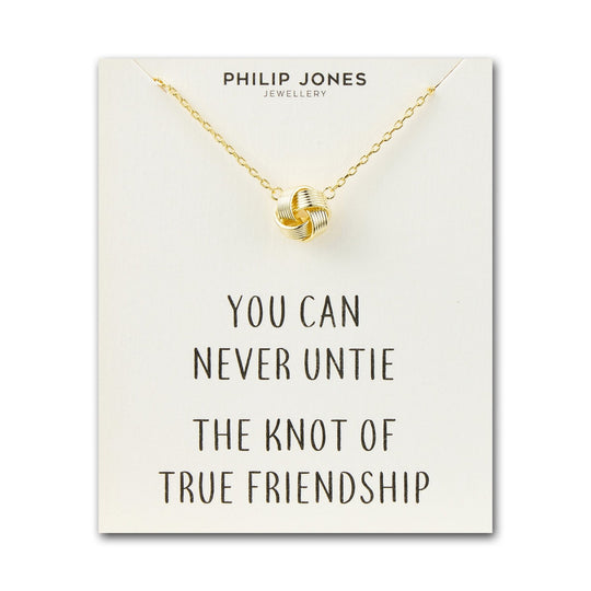 Gold Plated Love Knot Necklace with Quote Card - Philip Jones Jewellery