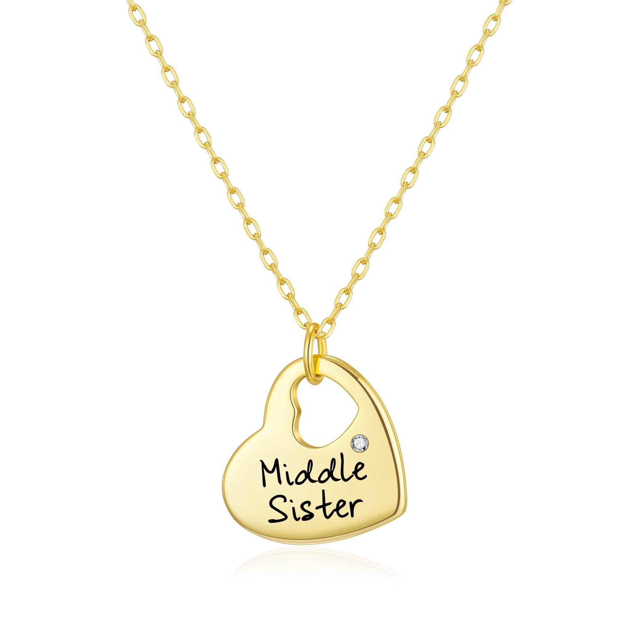 Gold Plated Middle Sister Heart Necklace Created with Zircondia® Crystals - Philip Jones Jewellery