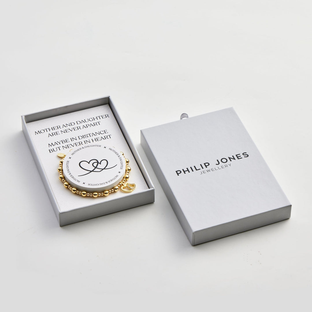 Gold Plated Mother and Daughter Quote Stretch Bracelet with Gift Box - Philip Jones Jewellery