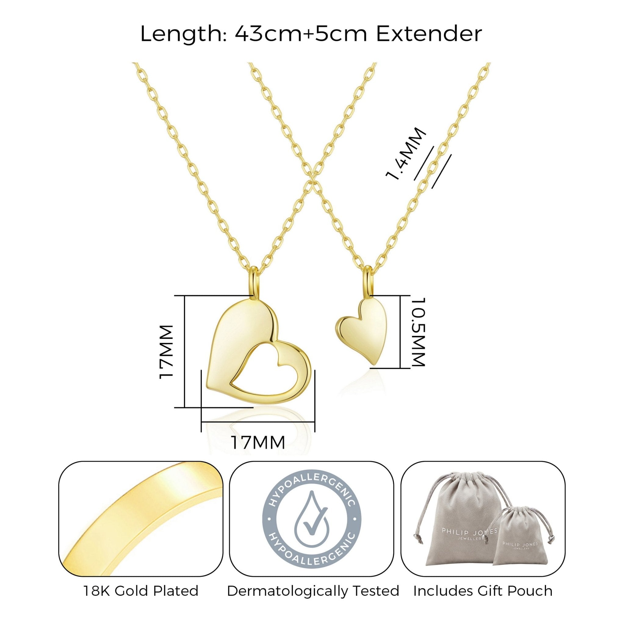 Gold Plated Mother Daughter Piece of My Heart Necklace Set - Philip Jones Jewellery