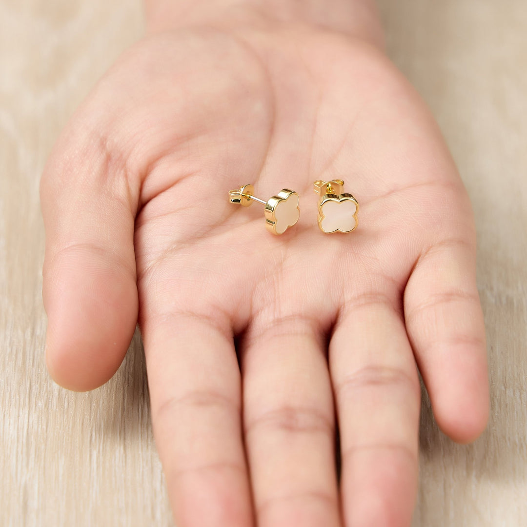 Gold Plated Mother of Pearl Gemstone Clover Earrings - Philip Jones Jewellery