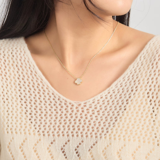 Gold Plated Mother of Pearl Gemstone Clover Necklace - Philip Jones Jewellery