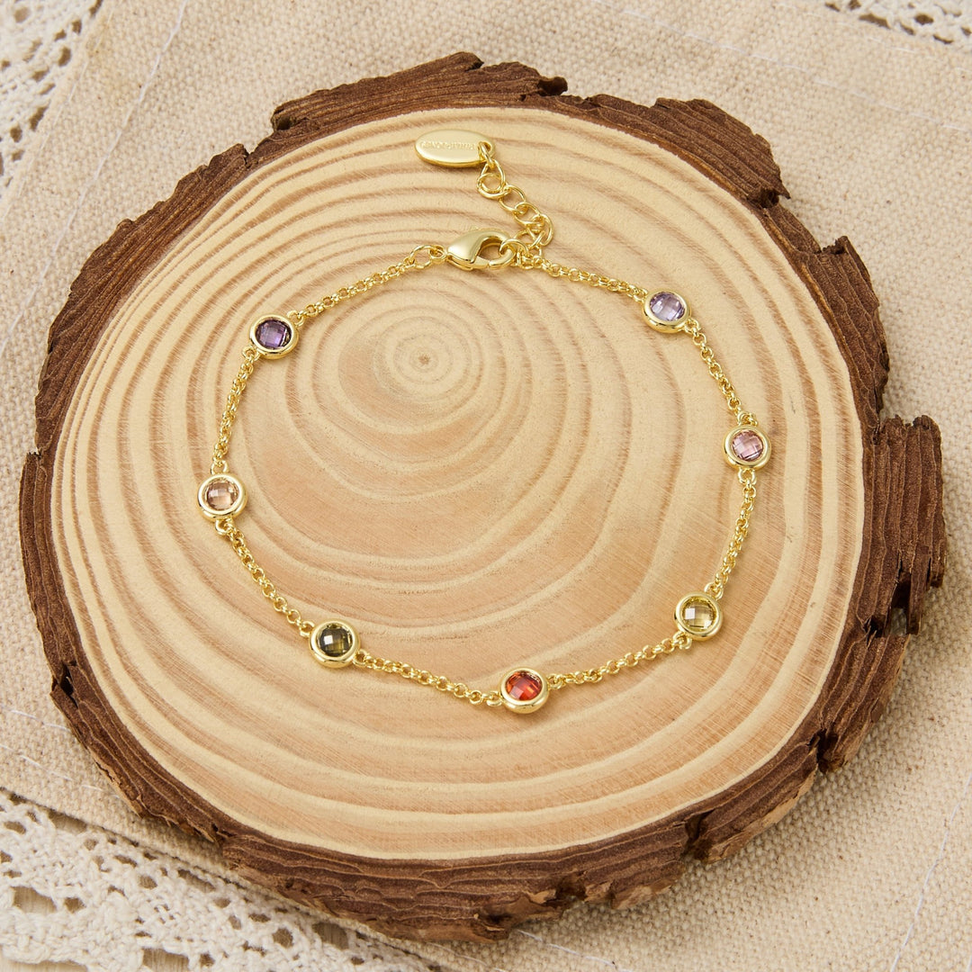 Gold Plated Multi Coloured Crystal Bracelet Created with Zircondia® Crystals - Philip Jones Jewellery