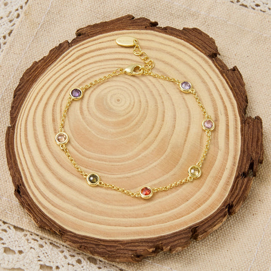 Gold Plated Multi Coloured Crystal Bracelet Created with Zircondia® Crystals - Philip Jones Jewellery