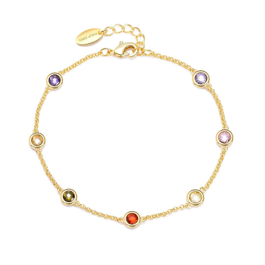 Gold Plated Multi Coloured Crystal Bracelet Created with Zircondia® Crystals - Philip Jones Jewellery