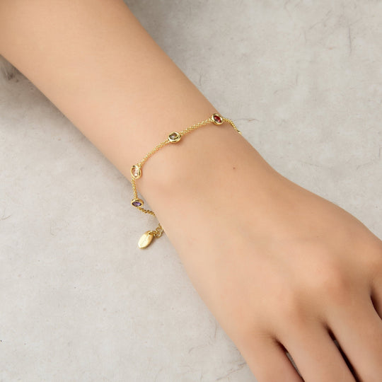Gold Plated Multi Coloured Crystal Bracelet Created with Zircondia® Crystals - Philip Jones Jewellery