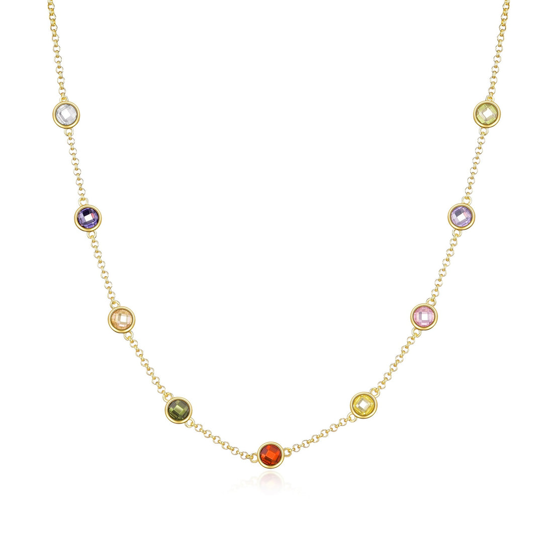 Gold Plated Multi Coloured Crystal Necklace Created with Zircondia® Crystals - Philip Jones Jewellery
