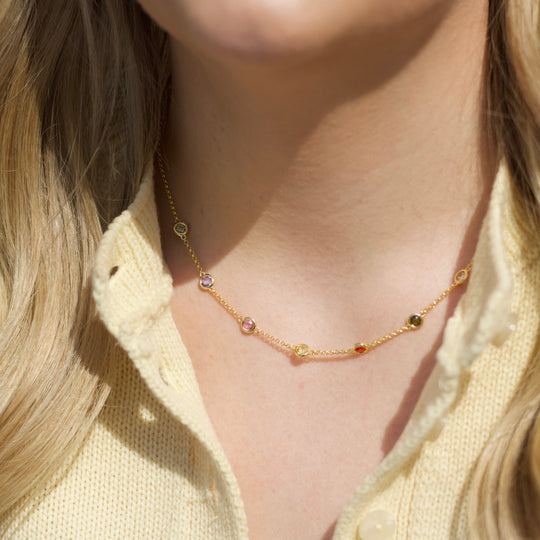 Gold Plated Multi Coloured Crystal Necklace Created with Zircondia® Crystals - Philip Jones Jewellery