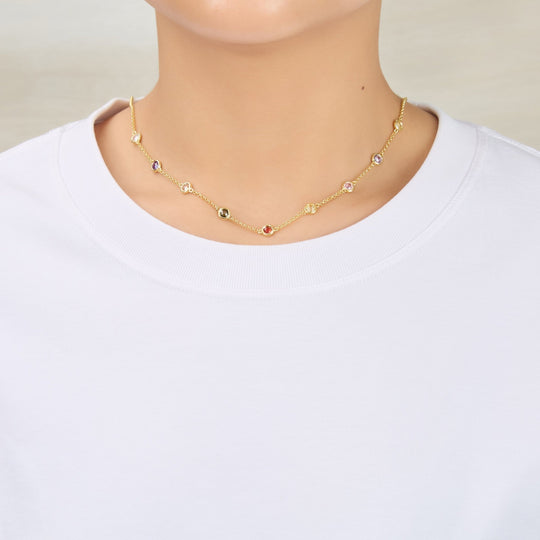 Gold Plated Multi Coloured Crystal Necklace Created with Zircondia® Crystals - Philip Jones Jewellery