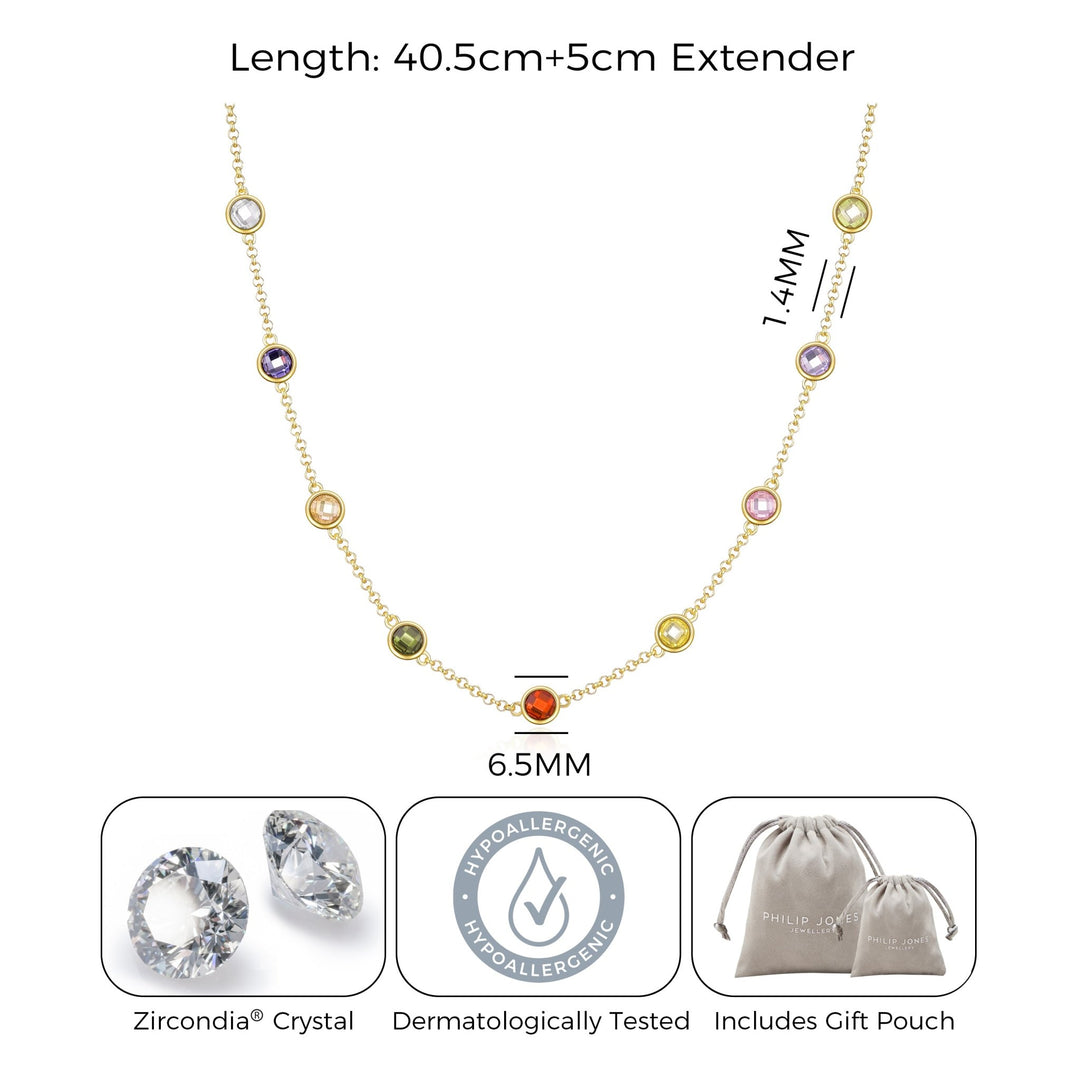 Gold Plated Multi Coloured Crystal Necklace Created with Zircondia® Crystals - Philip Jones Jewellery