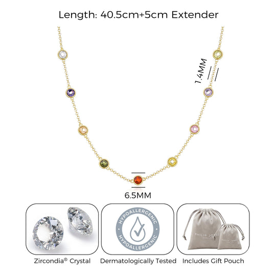 Gold Plated Multi Coloured Crystal Necklace Created with Zircondia® Crystals - Philip Jones Jewellery