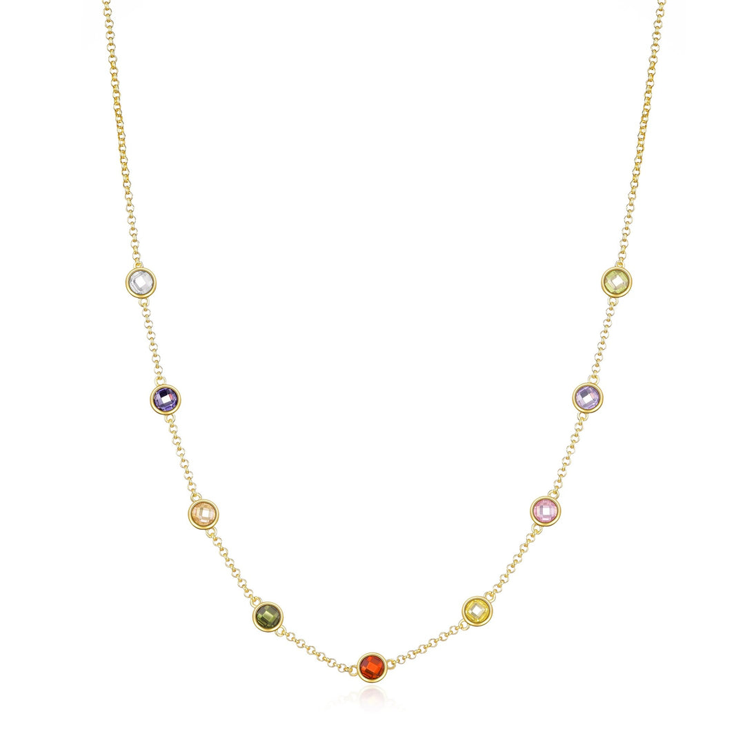 Gold Plated Multi Coloured Crystal Necklace Created with Zircondia® Crystals - Philip Jones Jewellery