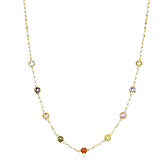 Gold Plated Multi Coloured Crystal Necklace Created with Zircondia® Crystals - Philip Jones Jewellery