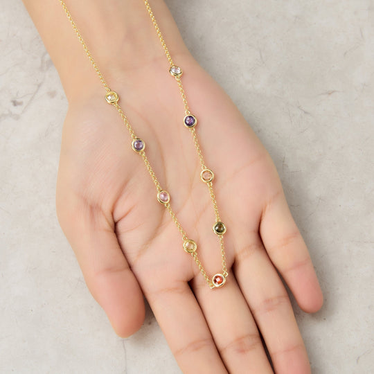 Gold Plated Multi Coloured Crystal Necklace Created with Zircondia® Crystals - Philip Jones Jewellery