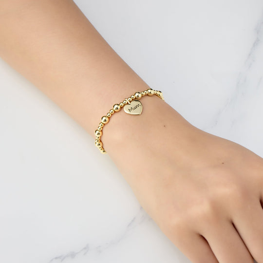 Gold Plated Mum Heart Charm Beaded Stretch Bracelet - Philip Jones Jewellery
