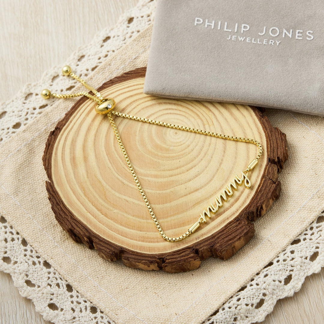 Gold Plated Mummy Bracelet Created with Zircondia® Crystals - Philip Jones Jewellery