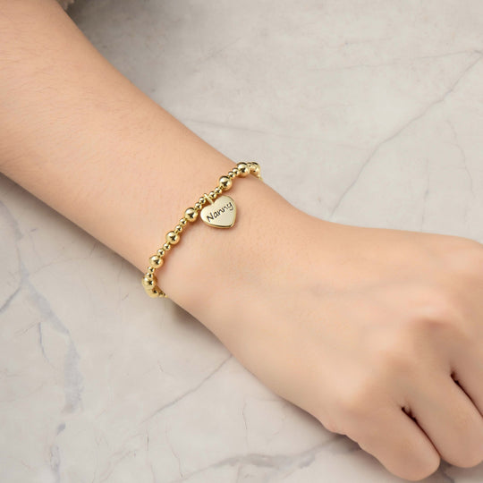 Gold Plated Nanny Heart Charm Beaded Stretch Bracelet - Philip Jones Jewellery