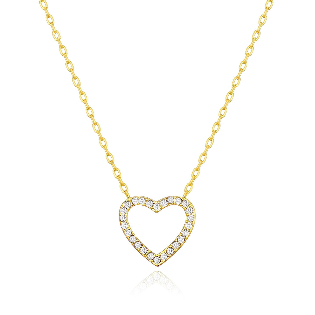 Gold Plated Open Heart Necklace Created with Zircondia® Crystals - Philip Jones Jewellery