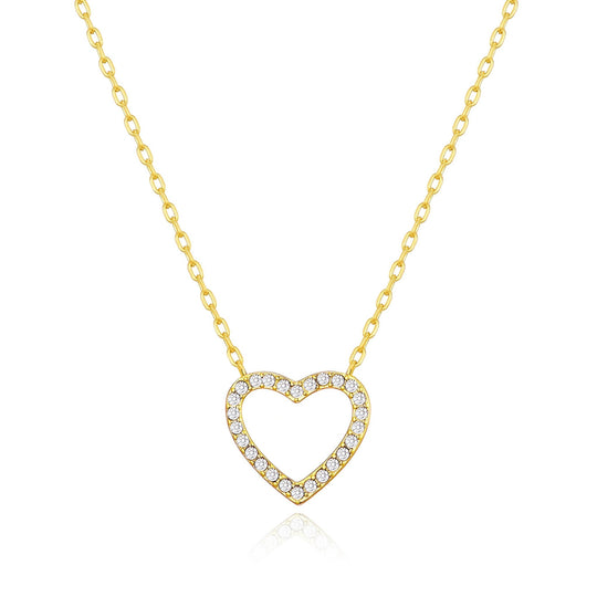 Gold Plated Open Heart Necklace Created with Zircondia® Crystals - Philip Jones Jewellery