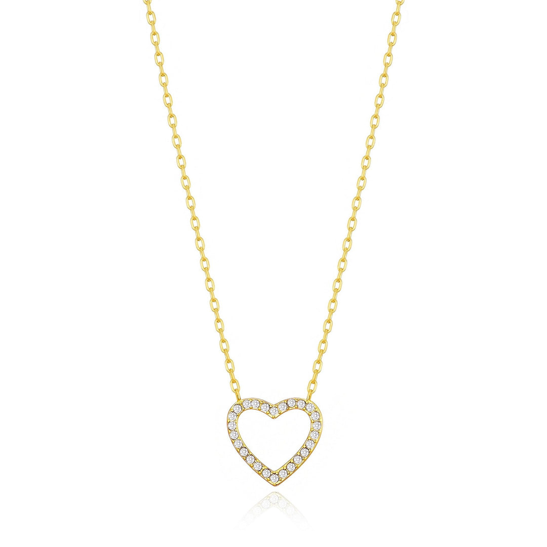 Gold Plated Open Heart Necklace Created with Zircondia® Crystals - Philip Jones Jewellery