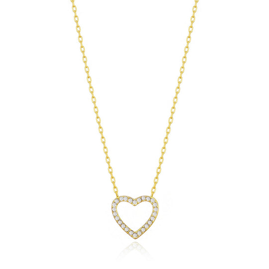 Gold Plated Open Heart Necklace Created with Zircondia® Crystals - Philip Jones Jewellery