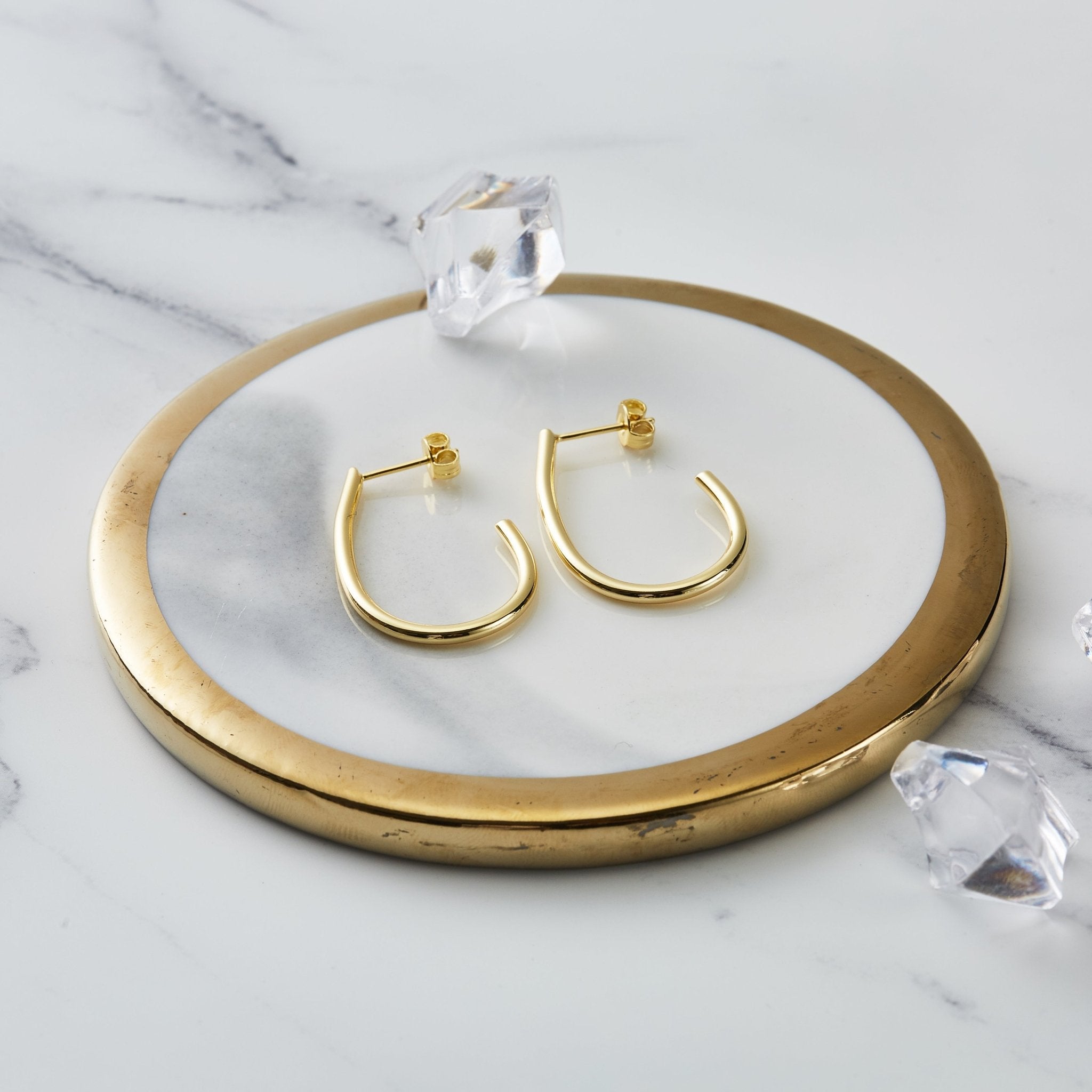 Gold Plated Oval Hoop Earrings - Philip Jones Jewellery