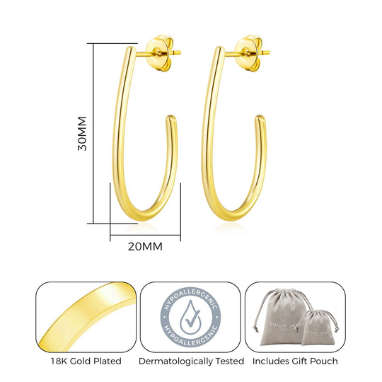 Gold Plated Oval Hoop Earrings - Philip Jones Jewellery