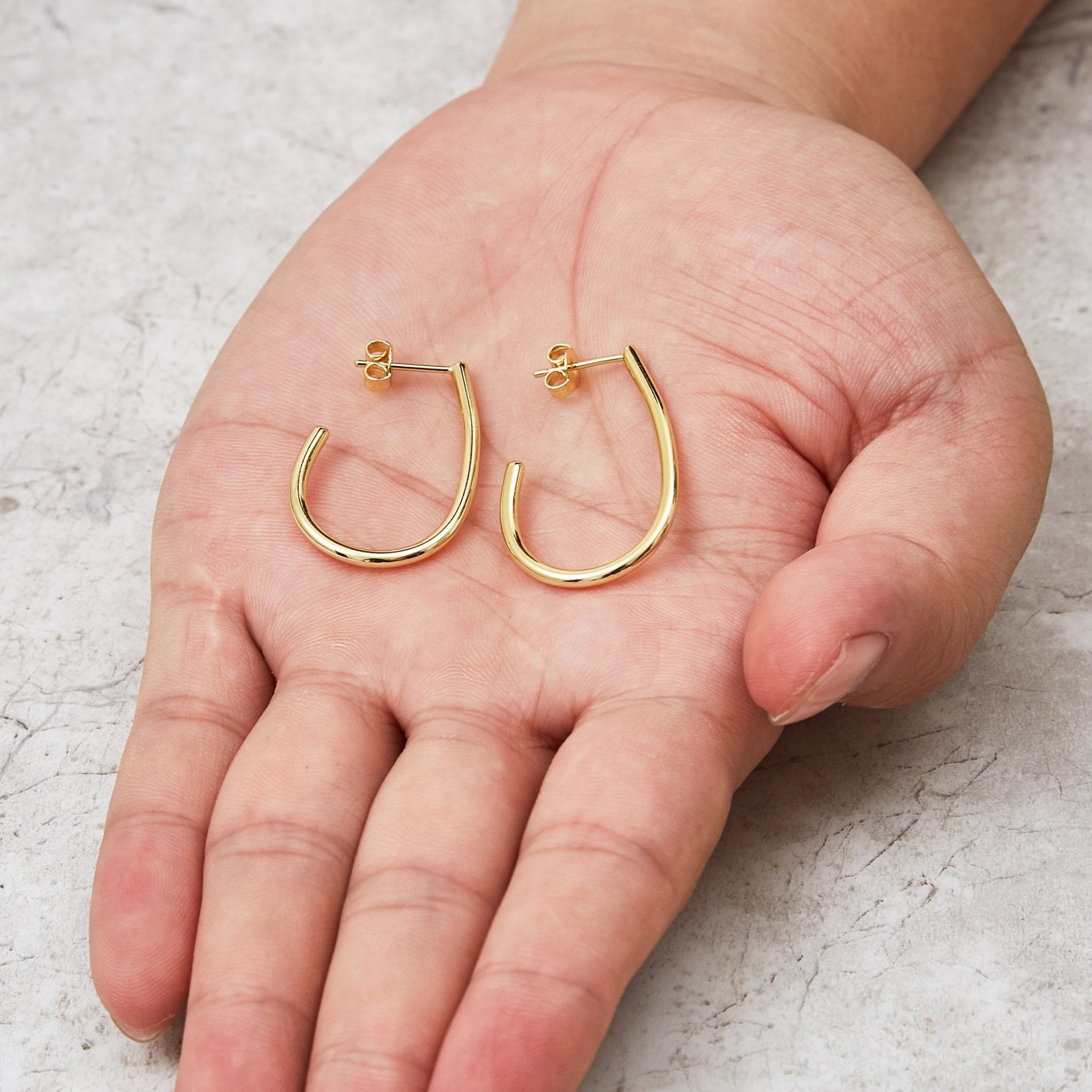 Gold Plated Oval Hoop Earrings - Philip Jones Jewellery