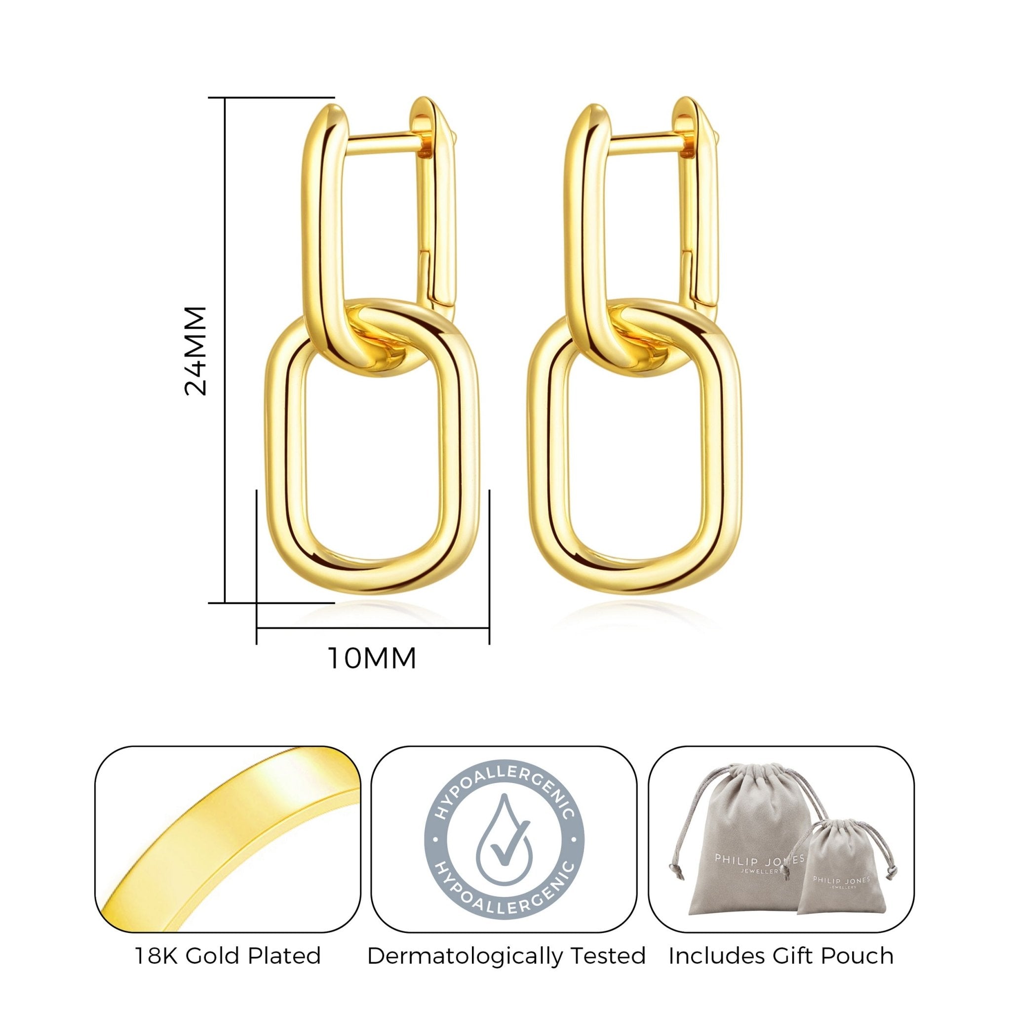 Gold Plated Paperclip Earrings - Philip Jones Jewellery