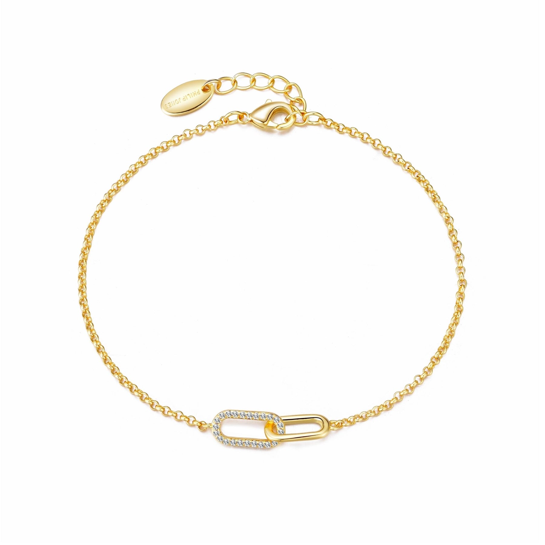 Philip Jones Jewellery Trending Collection 2026 3 gold plated paperclip link bracelet created with zircondia crystals 279074