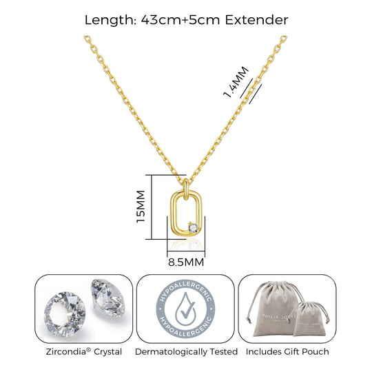 Gold Plated Paperclip Necklace Created with Zircondia® Crystals - Philip Jones Jewellery