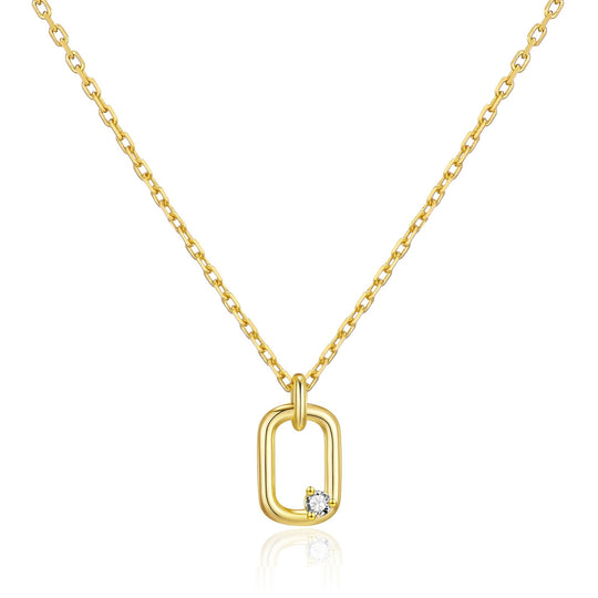 Gold Plated Paperclip Necklace Created with Zircondia® Crystals - Philip Jones Jewellery