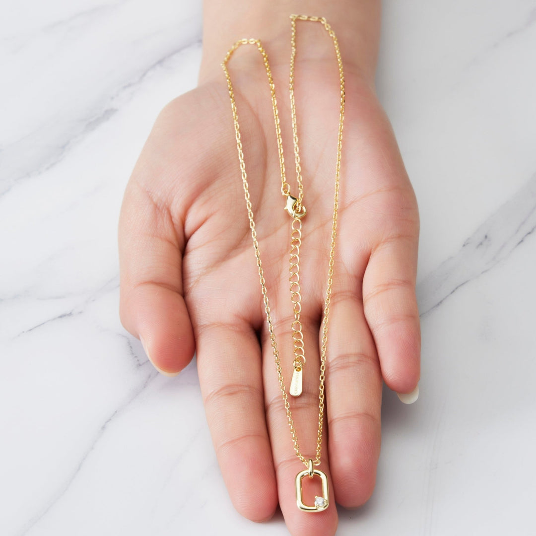 Gold Plated Paperclip Necklace Created with Zircondia® Crystals - Philip Jones Jewellery