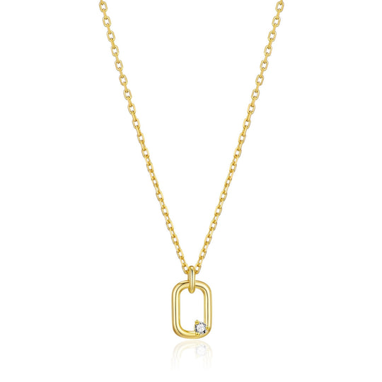 Gold Plated Paperclip Necklace Created with Zircondia® Crystals - Philip Jones Jewellery
