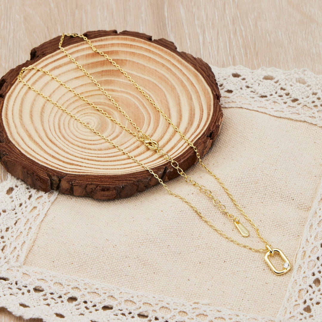 Gold Plated Paperclip Necklace Created with Zircondia® Crystals - Philip Jones Jewellery